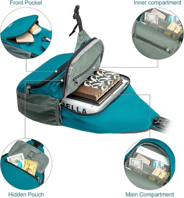 Сумка через плече G4Free Brusttasche - Складна нагрудна сумка, поясна сумка для подорожей, хайкінгу, велоспорту, бігу, альпінізму (блакитно-зелений)