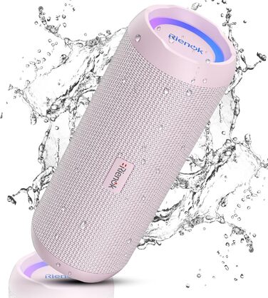 Bluetooth портативна колонка RIENOK з підсвіткою, IPX7, рожева, 3600 mAh