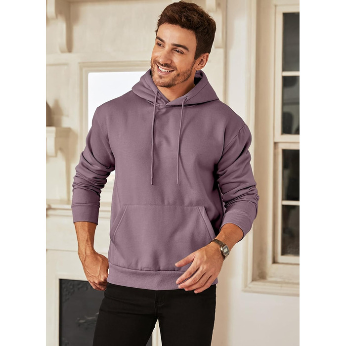Чоловічий зимовий худі JMIERR з капюшоном та кишенями, теплий бавовняний свитшот на шнурку, колір ліловий, розмір XXL