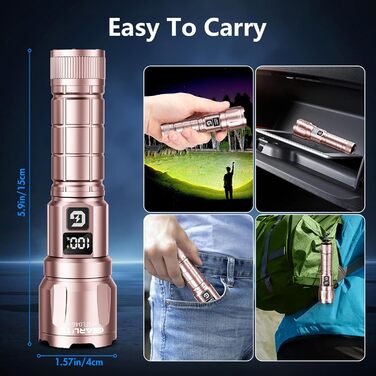 LED ліхтарик Gearlite, 6000 люмен, тактичний, з регулюванням фокусу, 3 режими, водонепроникний IP65, для кемпінгу, риболовлі, надзвичайних ситуацій, походів (рожевий)