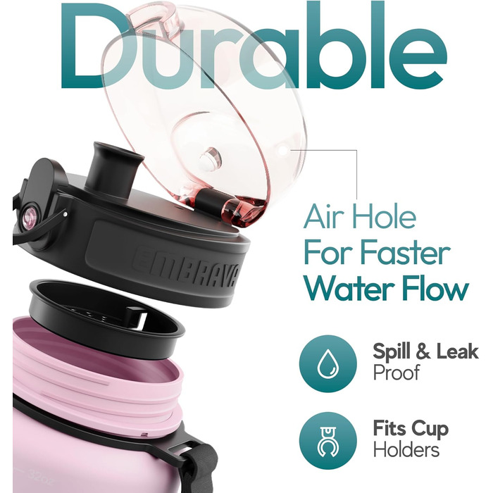 Embrava Best Sport Water Bottle - 1000ml - fast-flowing, flip-top leak-proof lid that opens with a click - non-toxic, BPA-free & eco-friendly Copolyester-Tritan plastic (Blossom Breeze)