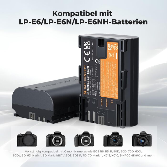 Акумулятор K&F Concept LP-E6NH 2600mAh (2 шт.) з зарядним пристроєм для Canon EOS R7, R5, R6, 6D II, 7D II, 60D, 70D, 80D, 90D