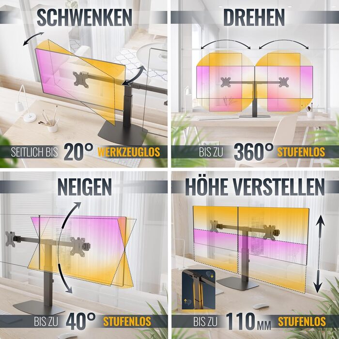 Підставка для монітора RICOO TS4111 для 2 моніторів, газ-амортизатор, 13-27 дюймів