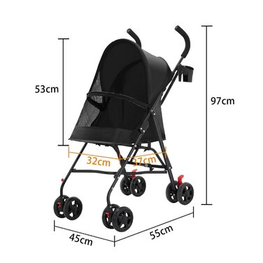 Візок для собак Homewell 2в1: візок-будка, сумка-переноска, з підсклянниками, гальмом та захистом від дощу, чорний