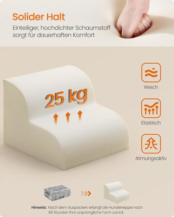 Сходинки для собак Feandrea, 3 сходинки, для маленьких собак, котів, водонепроникні, з неслизьким покриттям, знімний чохол, сірий PPS003G01