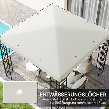 Outsuuny Replacement Canopy for Gazebo 3 x 3 m, Waterproof Gazebo Roof, Replacement Cover for Garden Gazebo, Replacement Parts made of Oxford Fabric, 370 g/m², Light Grey | Aosom