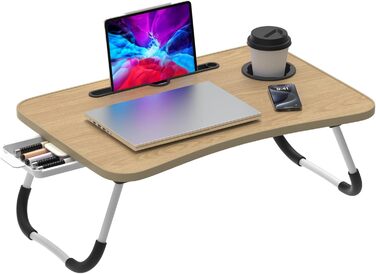 Стіл для ноутбука в ліжко Huracan: регульований, з підстаканником та ящиком (60x40 см, чорний)