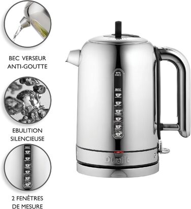 Електричний чайник Dualit Classic з нержавіючої сталі, 1.7л, 3kW, з фільтром для води, чорний