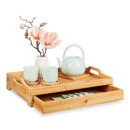 Relaxdays Bamboo Serving Tray with Drawer