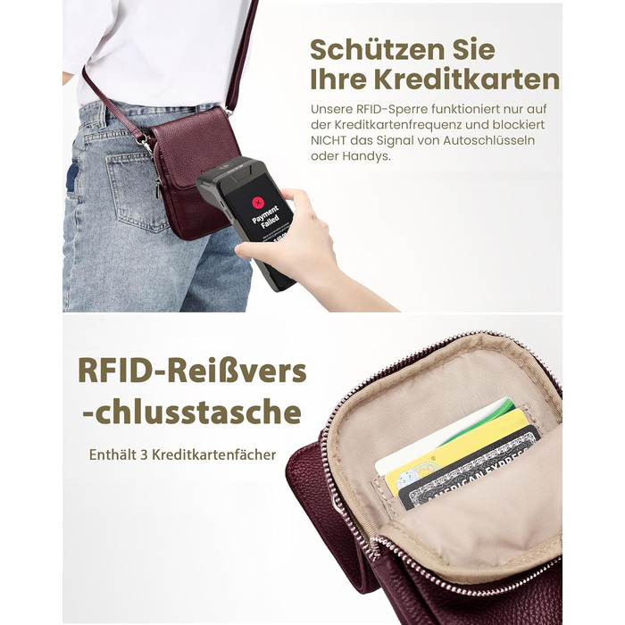 Чохол для телефону BeFen зі шкіри, жіночий, з RFID-захистом, відділеннями для карток, бордовий