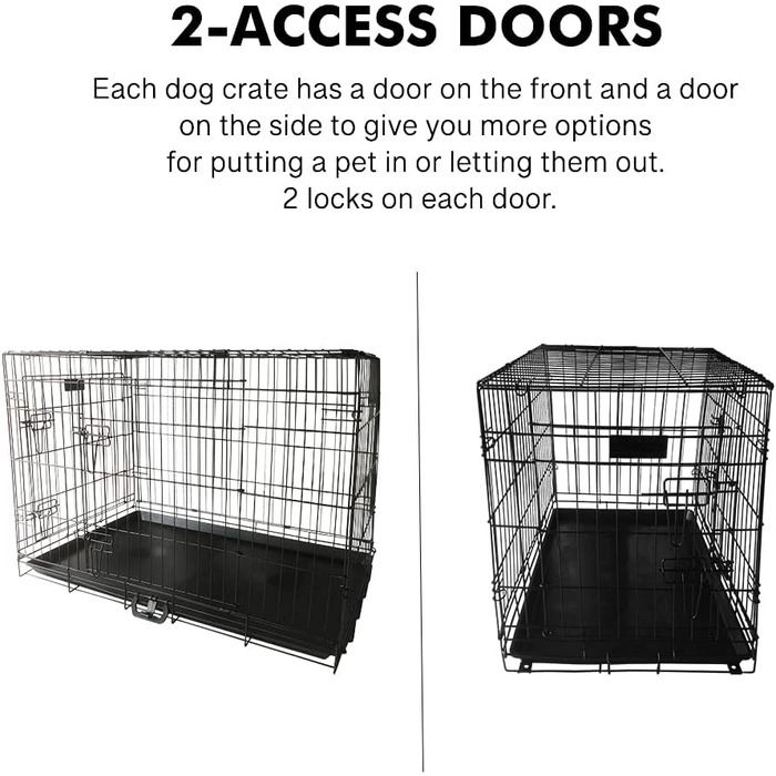 Клітка для собак 91 x 56 x 62 см, складана, з 2 дверцятами, переносна клітка для собак, автоклітка, з піддоном, дротяна клітка для собак