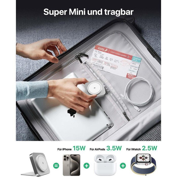 Бездротова зарядка MagSafe для Apple Watch та iPhone, сумісна з iPhone 16/15/14/13/12, iWatch, AirPods Pro 3/2 (срібна)