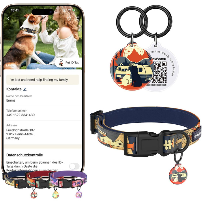 Набір повідка та нашийника для собак, регульований, чорний, S (28–43 см, 1.5 м)