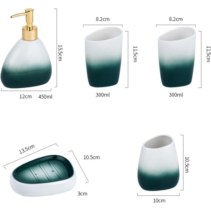 Набір аксесуарів для ванної кімнати 4 шт. сірий: дозатор мила, мильниця, 2 стаканчика для зубних щіток, золотий мармурний візерунок