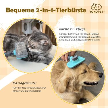 Щітка для собак та котів, видаляє підшерсток, самоочисна, для довгої та короткої шерсті, синього кольору