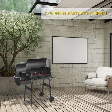 Гриль на вугіллі з кришкою Griller Outdoor, металевий гриль-вагон із колесами та робочою поверхнею, чорний садовий гриль для кемпінгу