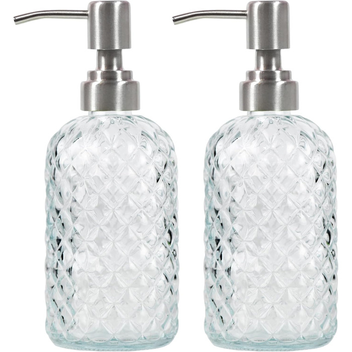 Дозатор мила для ванної та кухні зі скла та нержавіючої сталі 304 (прозорий, 2 шт.)