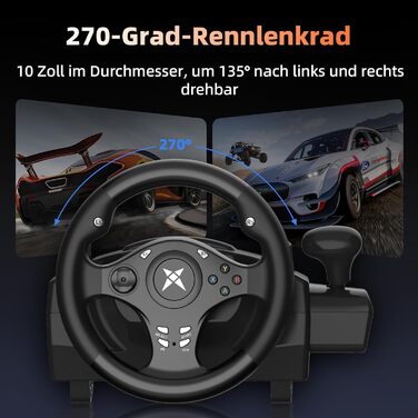 Ігрове кермо NBCP R270 з педалями: 270°, вібрація, сумісність з PC, PS3, PS4, Xbox One, Xbox Series X/S, Nintendo Switch – для гоночних ігор
