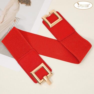 Жіночий широкий еластичний пояс JasGood з золотою пряжкою (червоний, XL, об'єм талії 91-100 см)
