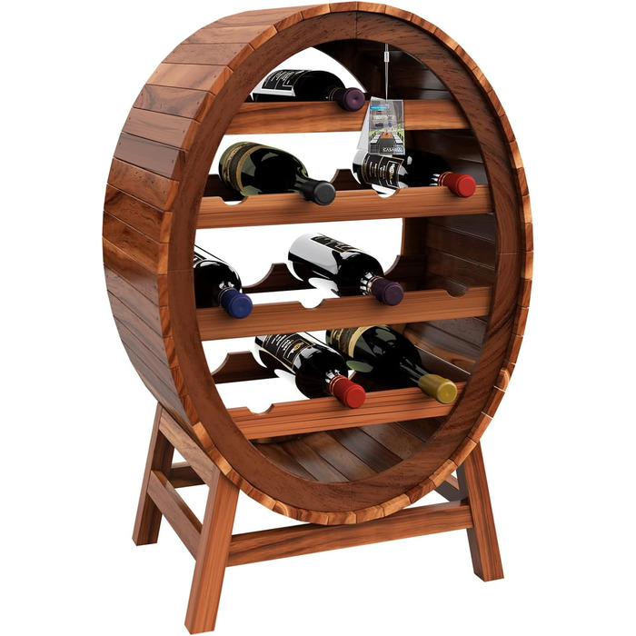 Casaria® Wine Rack Barrel 12 Bottles Acacia Solid Wood Rustic 90x50x30cm Standing Cellar Kitchen Living Room Bar Wine Barrel Bottle Rack Wine Stand Shelf