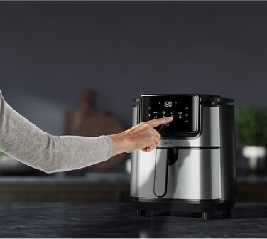 AEG AF6-1-4ST Hot Air Fryer / Frying / Grilling / Roasting / Baking with little to no oil / 8 programs / 3.5 l capacity / dishwasher safe / LED touch display / programmable / Stainless steel, Grey Stainless Steel 3.5l Capacity Series 6000