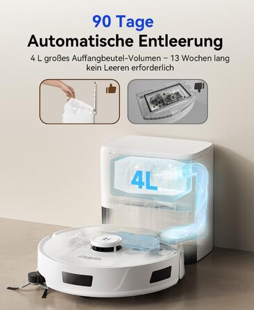 Робот-пилосос Redkey R11 з функцією миття, 20000Pa, док-станція 4L, захист від намотування волосся, LiDAR навігація, керування через додаток, для килима та шерсті тварин, білий