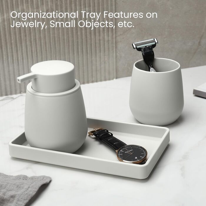 Сучасний набір для ванної кімнати AJEUNGAIN сірого кольору: мильниця, стакан для зубної пасти, піднос. Організатор для ванної кімнати (сірий). 3 шт.