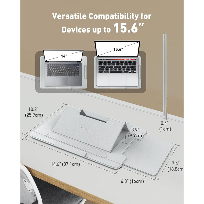 Зручний лапдеск для ноутбука AboveTEK – ергономічний підставка з антиковзким покриттям, захистом від нагріву, вбудованим ковриком для миші, портативна для ліжка, дивана, подорожей (сірий)