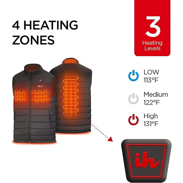 Електрична гріюча жилетка для чоловіків та жінок з USB зарядкою, регулюванням температури та акумулятором 14400mAh. Ідеально для активного відпочинку, полювання, мотоциклів та кемпінгу. Чорний колір.