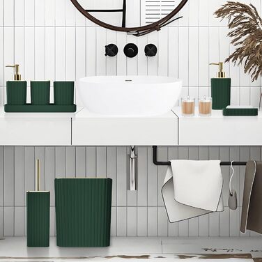 Набір аксесуарів для ванної кімнати – 10-ти частинний зелений набір, WC-щітка, смітник, темно-зелений та золотий колір