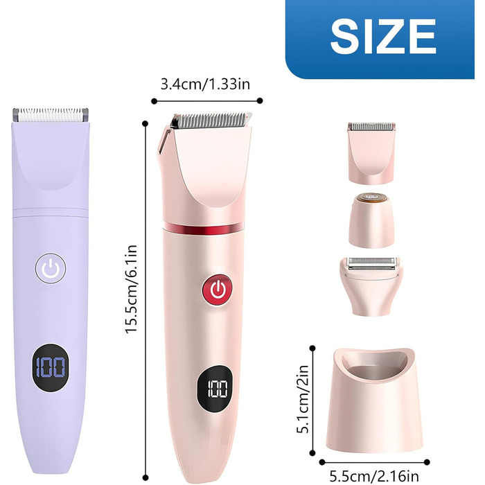 Електричний жіночий триммер 3-в-1 для тіла, бікіні, ніг, рук, під пазухи, водонепроникний, LCD-дисплей, рожевий