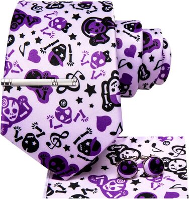 Набір крават-метеликів для чоловіків Hi-Tie: краватка-метелик, кишеньковий хустинка, затискач для краватки, запонки, для весілля та урочистих заходів (фіолетовий, чорний)