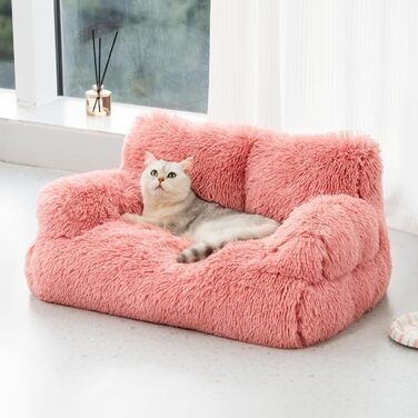 MEWOOFUN Stylish Cat Bed Cat Sofa Fluffy - 76x45cm Large Cat Bed Plush Cat Couch for Small Dogs and Cats Removable and Washable (pink)