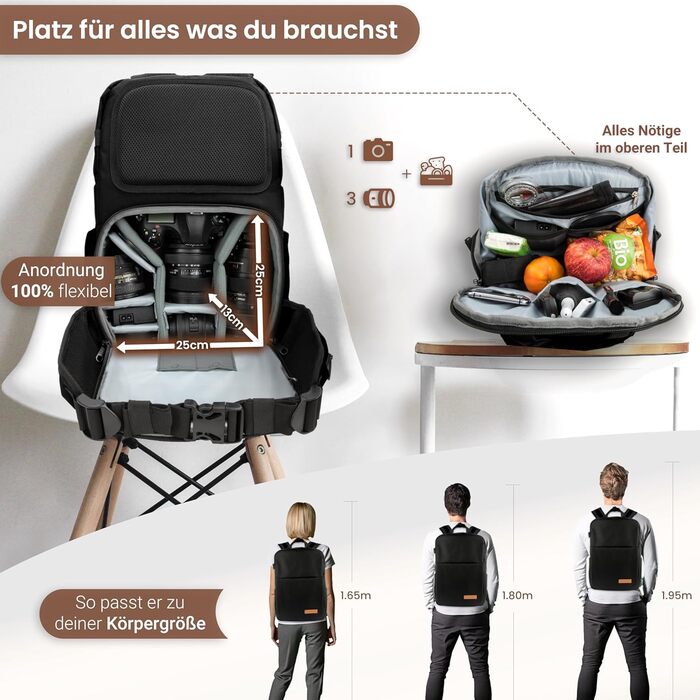 Чорний рюкзак для камери: захист від крадіжок, відділення для ноутбука 14