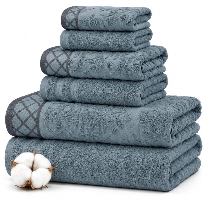 Набір рушників Pacific Coast Textilien Damast Jacquard з бордюром, 100% бавовна, світло-блакитні, 8 шт.