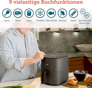 Аерофритюрниця COSORI 9-в-1, 5 л, компактна, до 230°C, для м'яса, з антипригарним кошиком і сенсорним склом, 130+ рецептів, мало олії