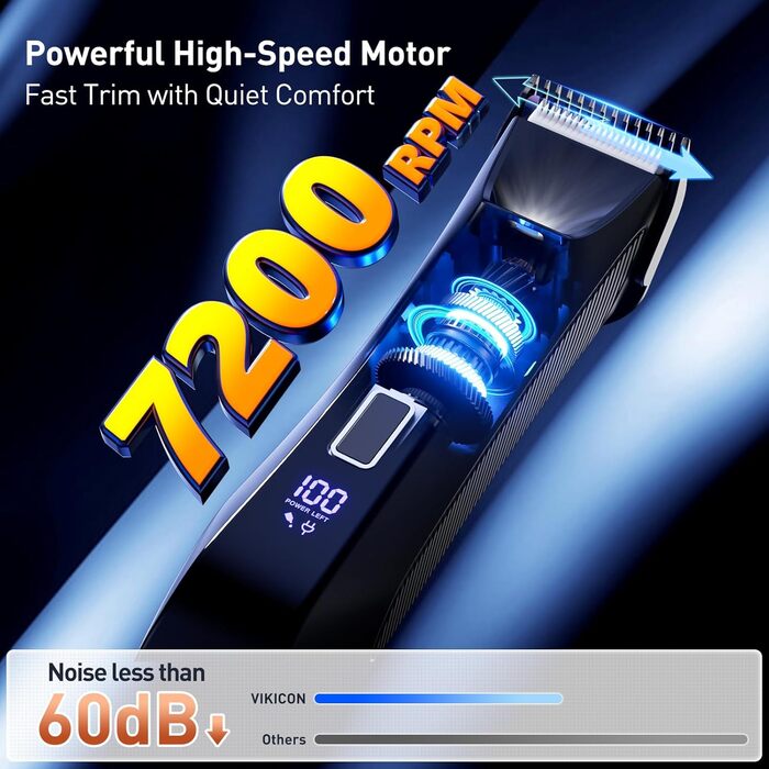 VIKICON Триммер для тіла та волосся, 2-в-1, чоловічий, з LED-підсвічуванням, акумуляторний, чорний