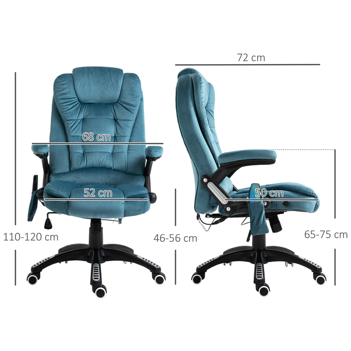 Vinsetto Office Chair with Massage and Heating Function, Adjustable Gaming Chair up to 120kg, 68x72x110-120cm, Blue