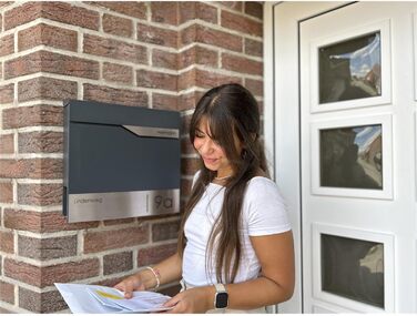 Поштовий ящик Metzler Anthrazit RAL 7016 з газетницею та табличкою з нержавіючої сталі V2A, антикорозійний, сучасний, 10 років гарантії на запчастини