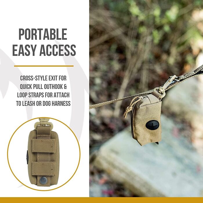 Диспенсер для собачих пакетів OneTigris з MOLLE системою та карабіном, для прогулянок, бігу, походів, тактичний, чорний (колір: коричневий, розмір: маленький)