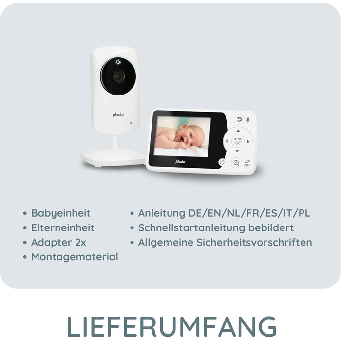 Відеоняня Alecto DVM-64 Funk з камерою, нічне бачення, двосторонній зв'язок, велика дальность дії, білий колір