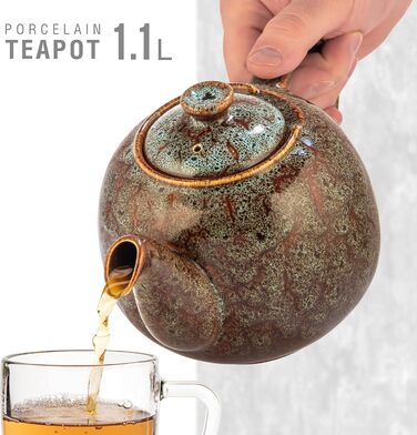 Teapot with infuser, Swansea Sea Green 1.1 L with filter, made of porcelain by URBAN LIFESTYLE, a drip-free teapot. Teapot with infuser, porcelain
