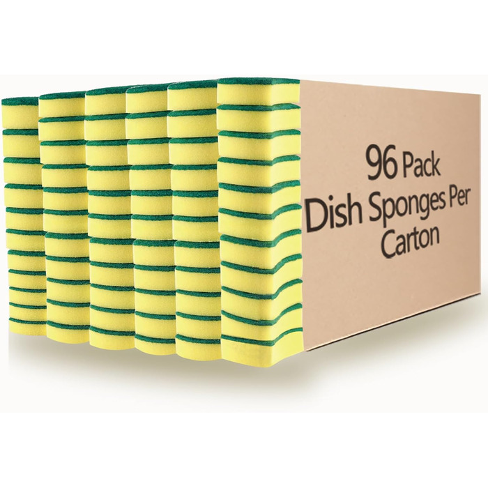 Sponge, Dishwashing Sponge, Kitchen Sponge, Two-Sided Cleaning Sponge, Stain Remover, Scouring Sponge, 96 Pieces, Size: 11 x 7 x 3cm...