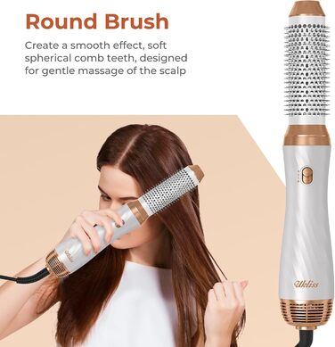 UKLISS 6-в-1 Стайлер для волосся з феном Pro, Набір для укладання волосся: плойка, випрямляч, фен, щітка для укладання, автоматична завивка, іонізація, Airbrush, подарунковий набір для жінок, блакитний (золотий)