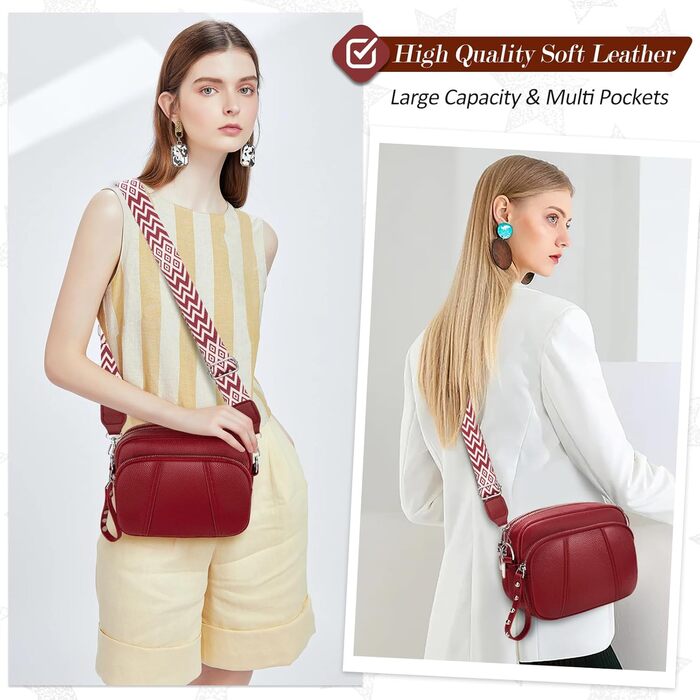 Сумка жіноча через плече кросбоді Leder (шкіра), червона: стильна міні-сумка з широким ременем та відділенням для карт