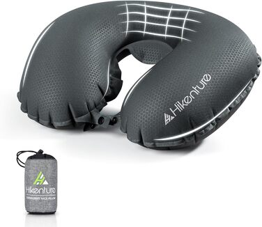 Надувна подушка для шиї HIKENTURE для подорожей літаком, поїздом - ультралегка, сіра