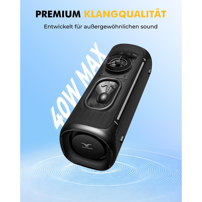 Портативна Bluetooth колонка StageSound 40W з басами, RGB підсвіткою, IP67 водонепроникна, TWS стерео, 12 год автономії для подорожей, кемпінгу, вечірок