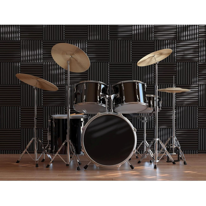 Акустичні пірамідні панелі JBER для звукоізоляції студії, вогнестійкий шумопоглинаючий поролон (12 шт), 30х30х2.5 см, чорний