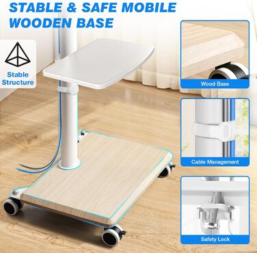 Мобільна тумба під телевізор з поличкою, поворотна, регульована по висоті, 27-60 дюймів, до 40 кг, VESA 400x400 мм (Бежевий)