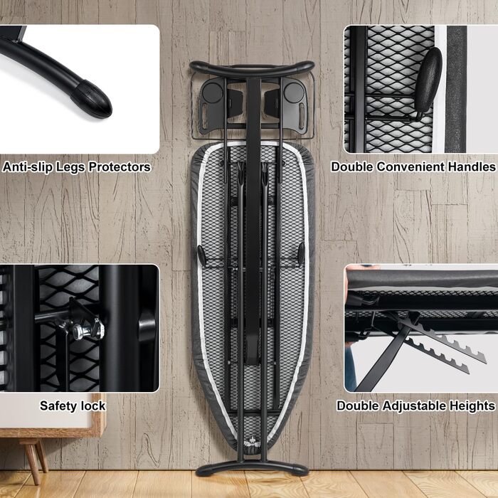 Гладильна дошка Duwee Extra Wide Deluxe з підставкою для праски, чорна, 117 x 43 см